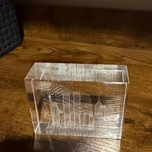 VTG Etched Glass NYC Skyline Paper Weight